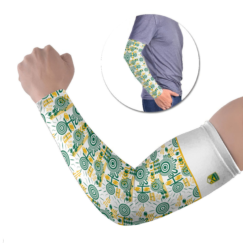 Australia Rugby Kangaroo Arm Sleeves White Aboriginal Dot Geometry