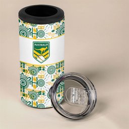 Australia Rugby Kangaroo 4 in 1 Can Cooler Tumbler White Aboriginal Dot Geometry