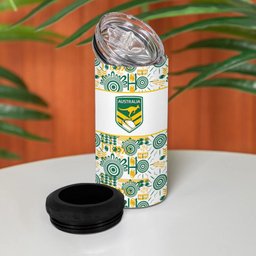 Australia Rugby Kangaroo 4 in 1 Can Cooler Tumbler White Aboriginal Dot Geometry
