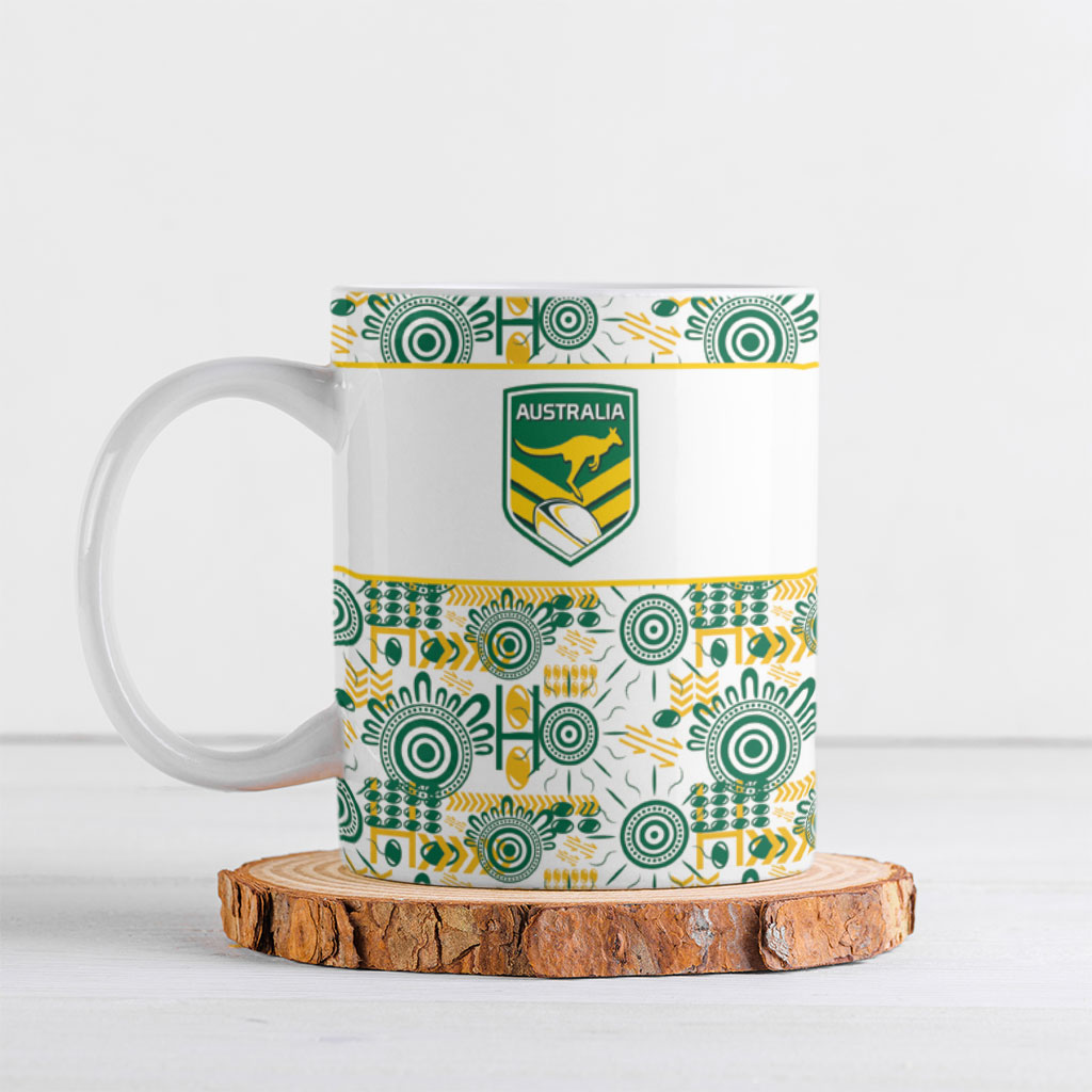 Australia Rugby Kangaroo Ceramic Mug White Aboriginal Dot Geometry