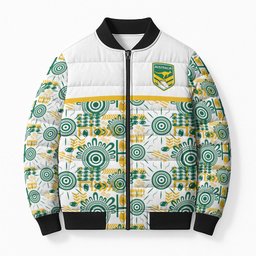 Australia Rugby Kangaroo Bomber Puffer Jacket White Aboriginal Dot Geometry