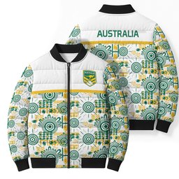 Australia Rugby Kangaroo Bomber Puffer Jacket White Aboriginal Dot Geometry