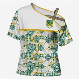 Australia Rugby Kangaroo Cross Shoulder Shirt White Aboriginal Dot Geometry