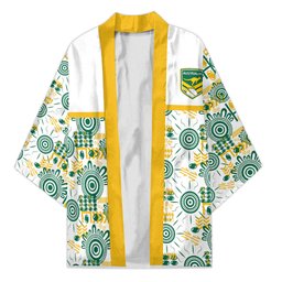 Australia Rugby Kangaroo Kimono White Aboriginal Dot Geometry