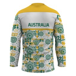 Australia Rugby Kangaroo Hockey Jersey White Aboriginal Dot Geometry