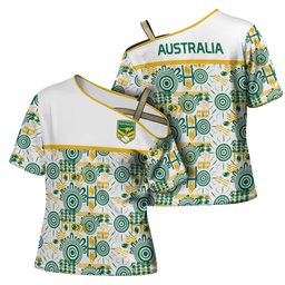 Australia Rugby Kangaroo Cross Shoulder Shirt White Aboriginal Dot Geometry