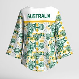 Australia Rugby Kangaroo Kimono Sleeve Blouse White Aboriginal Dot Geometry