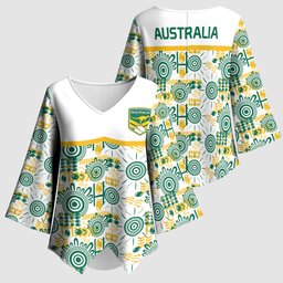 Australia Rugby Kangaroo Kimono Sleeve Blouse White Aboriginal Dot Geometry