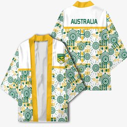 Australia Rugby Kangaroo Kimono White Aboriginal Dot Geometry