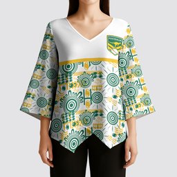Australia Rugby Kangaroo Kimono Sleeve Blouse White Aboriginal Dot Geometry