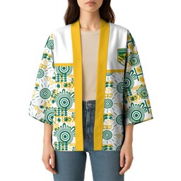 Australia Rugby Kangaroo Kimono White Aboriginal Dot Geometry