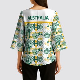 Australia Rugby Kangaroo Kimono Sleeve Blouse White Aboriginal Dot Geometry