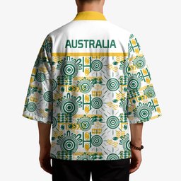 Australia Rugby Kangaroo Kimono White Aboriginal Dot Geometry