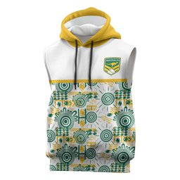 Australia Rugby Kangaroo Sleeveless Hoodie White Aboriginal Dot Geometry