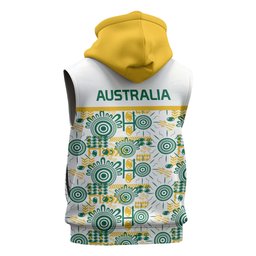 Australia Rugby Kangaroo Sleeveless Hoodie White Aboriginal Dot Geometry