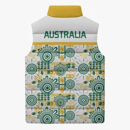 Australia Rugby Kangaroo Sleeveless Puffer Jacket White Aboriginal Dot Geometry