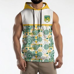 Australia Rugby Kangaroo Sleeveless Hoodie White Aboriginal Dot Geometry