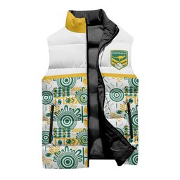 Australia Rugby Kangaroo Sleeveless Puffer Jacket White Aboriginal Dot Geometry