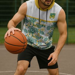 Australia Rugby Kangaroo Sleeveless Hoodie White Aboriginal Dot Geometry