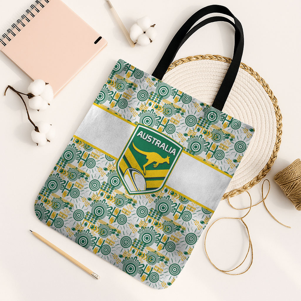 Australia Rugby Kangaroo Tote Bag White Aboriginal Dot Geometry