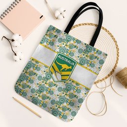 Australia Rugby Kangaroo Tote Bag White Aboriginal Dot Geometry