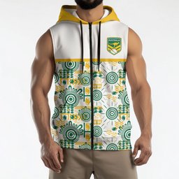 Australia Rugby Kangaroo Sleeveless Zip Hoodie White Aboriginal Dot Geometry
