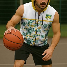 Australia Rugby Kangaroo Sleeveless Zip Hoodie White Aboriginal Dot Geometry