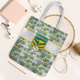Australia Rugby Kangaroo Tote Bag White Aboriginal Dot Geometry