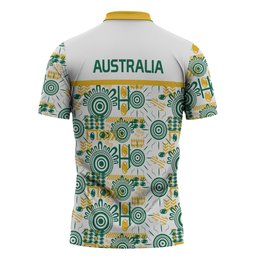 Australia Rugby Kangaroo Zipper Polo Shirt White Aboriginal Dot Geometry