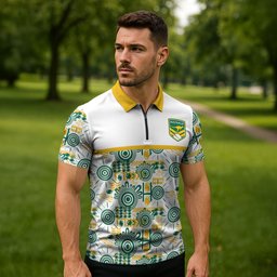 Australia Rugby Kangaroo Zipper Polo Shirt White Aboriginal Dot Geometry