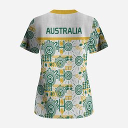 Australia Rugby Kangaroo Scrub Top White Aboriginal Dot Geometry