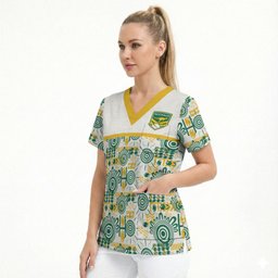 Australia Rugby Kangaroo Scrub Top White Aboriginal Dot Geometry