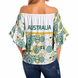Australia Rugby Kangaroo Off Shoulder Wrap Waist Top White Aboriginal Dot Geometry