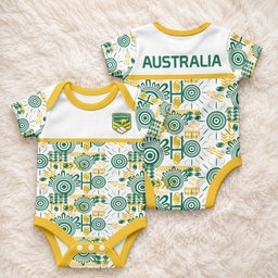 Australia Rugby Kangaroo Baby Onesie White Aboriginal Dot Geometry