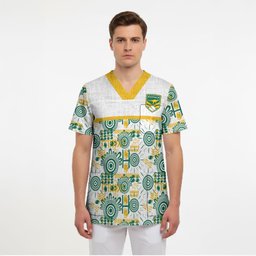 Australia Rugby Kangaroo Scrub Top White Aboriginal Dot Geometry