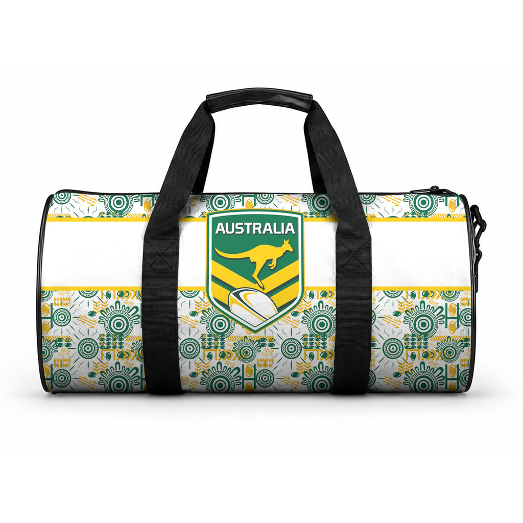 Australia Rugby Kangaroo Duffle Bag White Aboriginal Dot Geometry
