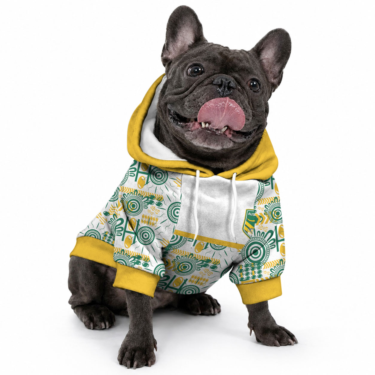 Australia Rugby Kangaroo Pet Hoodie White Aboriginal Dot Geometry
