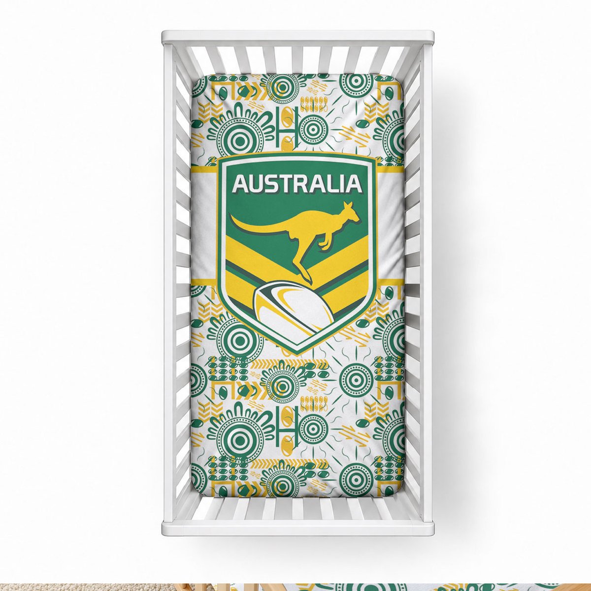 Australia Rugby Kangaroo Baby Bed Cover White Aboriginal Dot Geometry