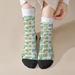 Australia Rugby Kangaroo Crew Socks White Aboriginal Dot Geometry