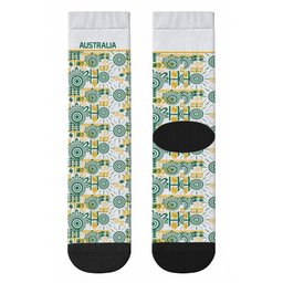Australia Rugby Kangaroo Crew Socks White Aboriginal Dot Geometry