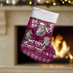 Brisbane Broncos Christmas Stocking Australian Rugby Fans - Pixelated Ugly Xmas Pattern Mascot Santa