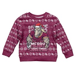 Personalized Brisbane Broncos Christmas Kid Ugly Christmas Sweater Australian Rugby Fans - Pixelated Ugly Xmas Pattern Mascot Santa