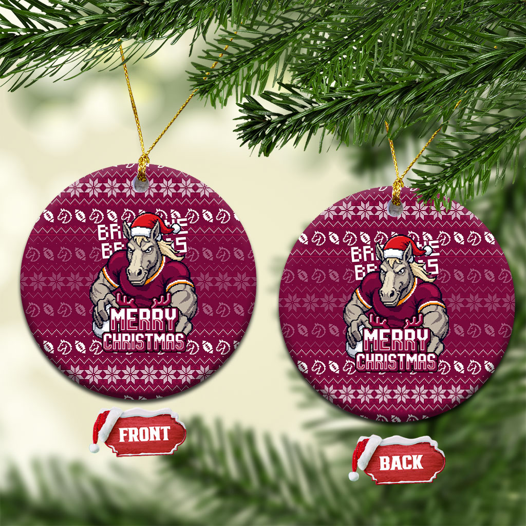 Brisbane Broncos Christmas Ceramic Ornament Australian Rugby Fans - Pixelated Ugly Xmas Pattern Mascot Santa