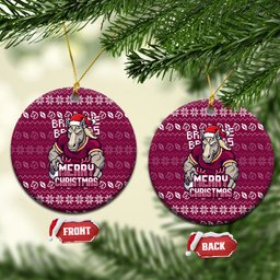 Brisbane Broncos Christmas Ceramic Ornament Australian Rugby Fans - Pixelated Ugly Xmas Pattern Mascot Santa