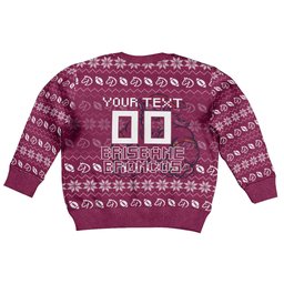 Personalized Brisbane Broncos Christmas Kid Ugly Christmas Sweater Australian Rugby Fans - Pixelated Ugly Xmas Pattern Mascot Santa