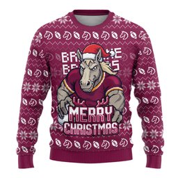 Personalized Brisbane Broncos Christmas Ugly Christmas Sweater Australian Rugby Fans - Pixelated Ugly Xmas Pattern Mascot Santa