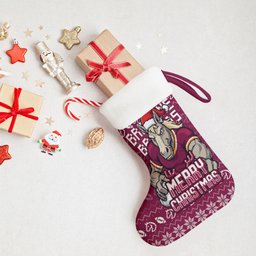 Brisbane Broncos Christmas Stocking Australian Rugby Fans - Pixelated Ugly Xmas Pattern Mascot Santa