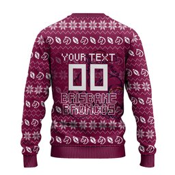 Personalized Brisbane Broncos Christmas Ugly Christmas Sweater Australian Rugby Fans - Pixelated Ugly Xmas Pattern Mascot Santa