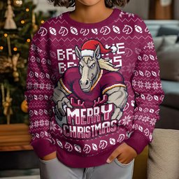 Personalized Brisbane Broncos Christmas Kid Ugly Christmas Sweater Australian Rugby Fans - Pixelated Ugly Xmas Pattern Mascot Santa