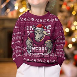 Personalized Brisbane Broncos Christmas Kid Ugly Christmas Sweater Australian Rugby Fans - Pixelated Ugly Xmas Pattern Mascot Santa